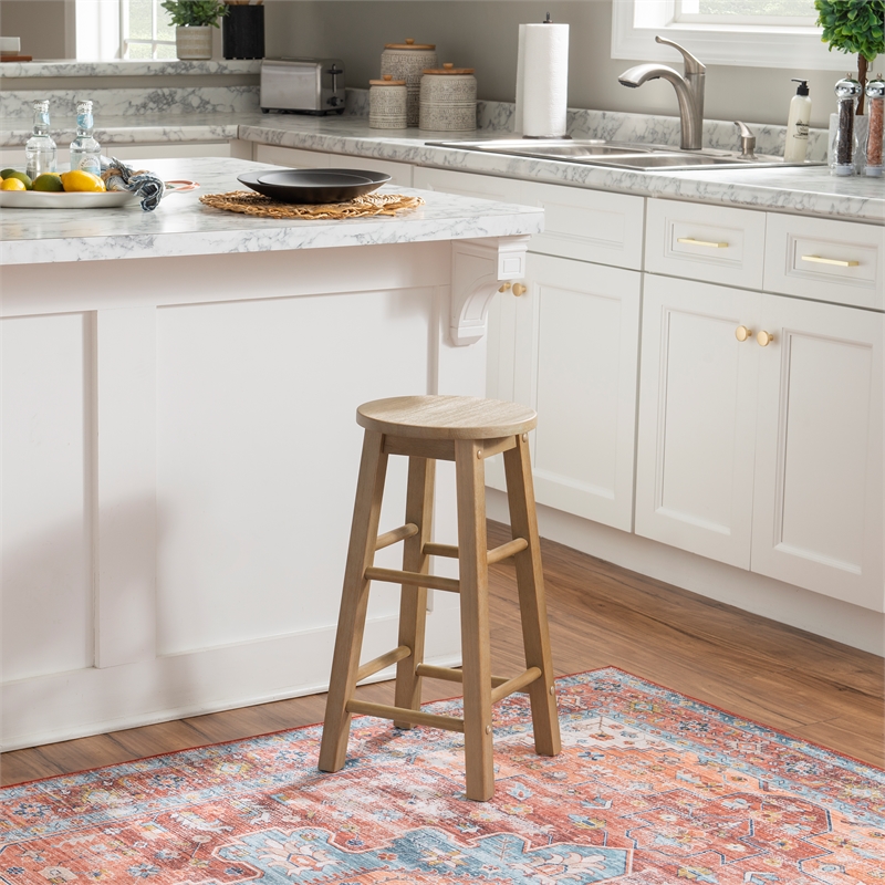 Bowery Hill Contemporary Wood Round Counter Stool in Washed Gray