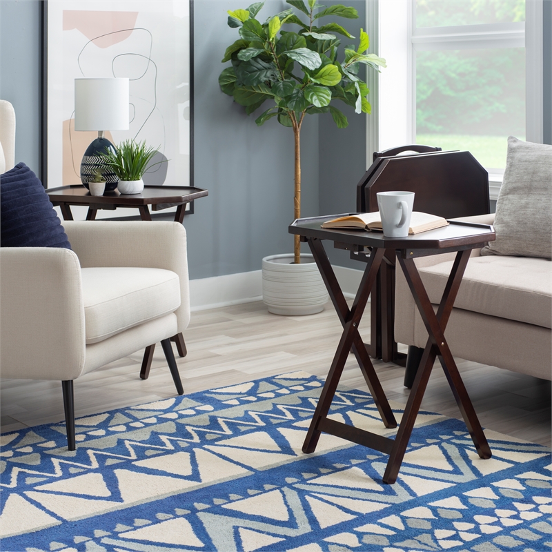 Bowery Hill Modern Wood Five Piece Tray Table Set in Espresso