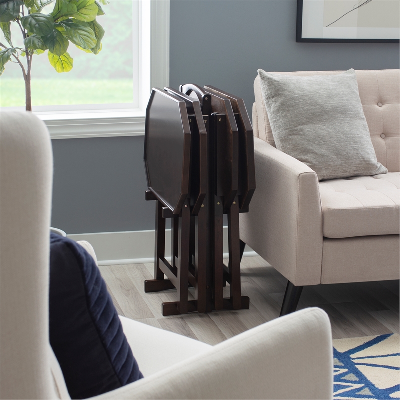 Bowery Hill Modern Wood Five Piece Tray Table Set in Espresso