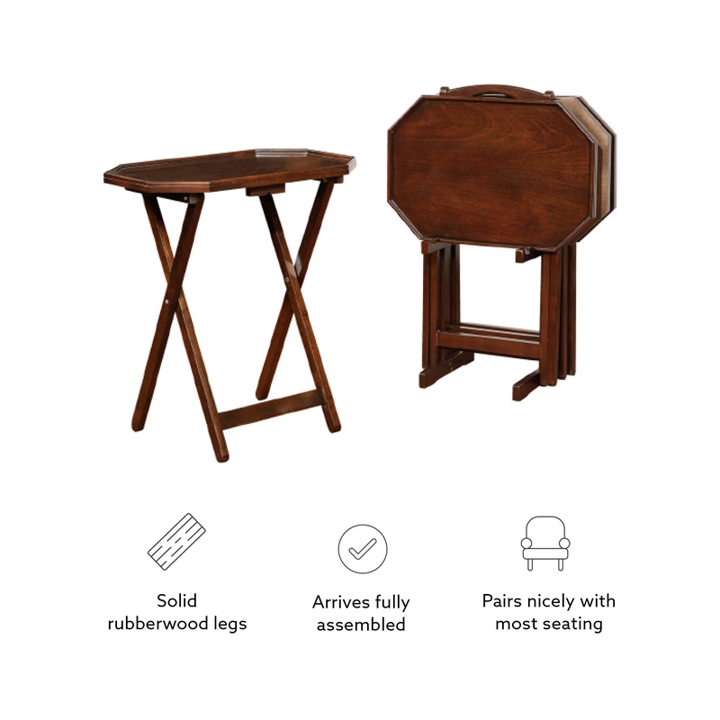 Bowery Hill Modern Wood Five Piece Tray Table Set in Espresso