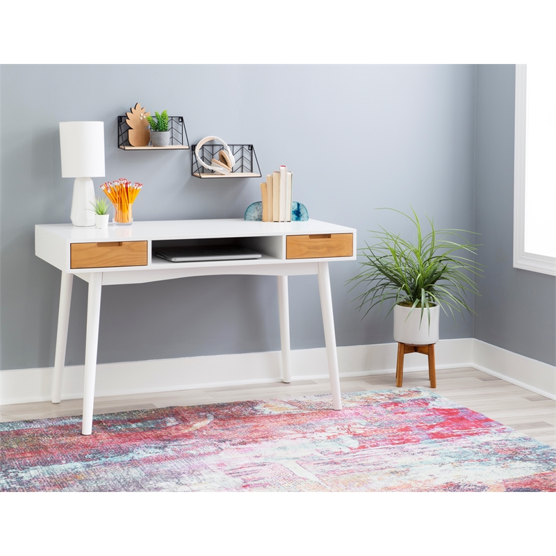 Bowery Hill Contemporary Wood Two Drawer Desk in White Finish