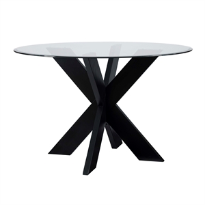 Bowery Hill Acacia Wood Black Dining Table Square Tempered Glass Top 48&quot Unassembled