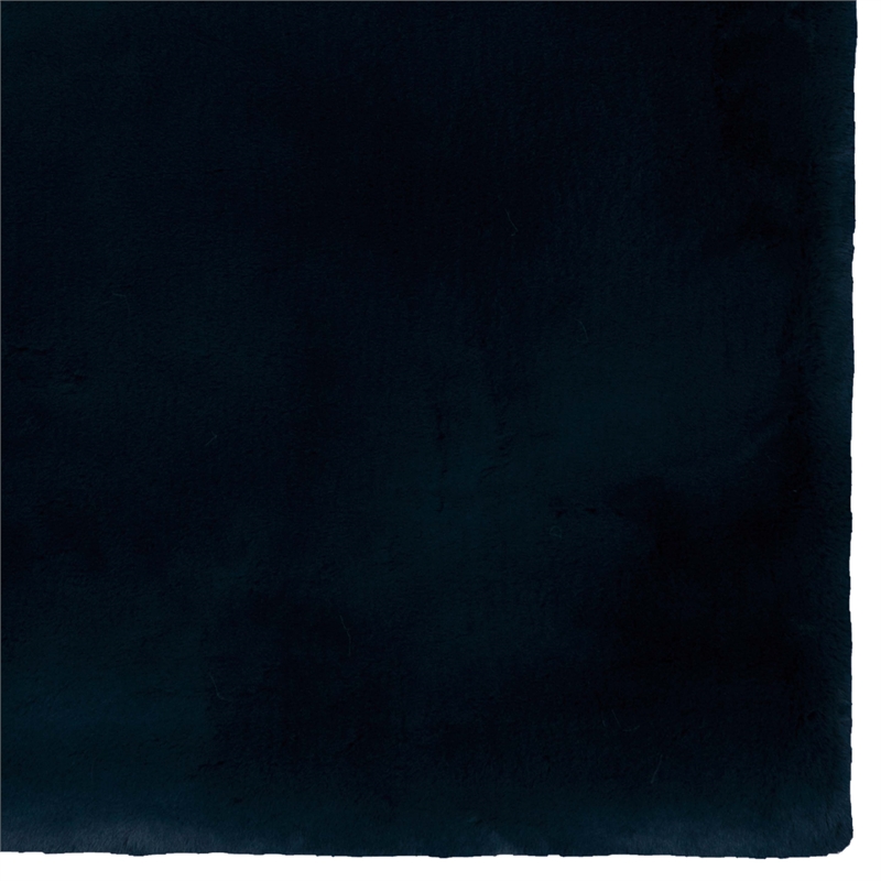 Bowery Hill Modern Faux Rabbit Polyester 5'x7' Area Rug in Navy