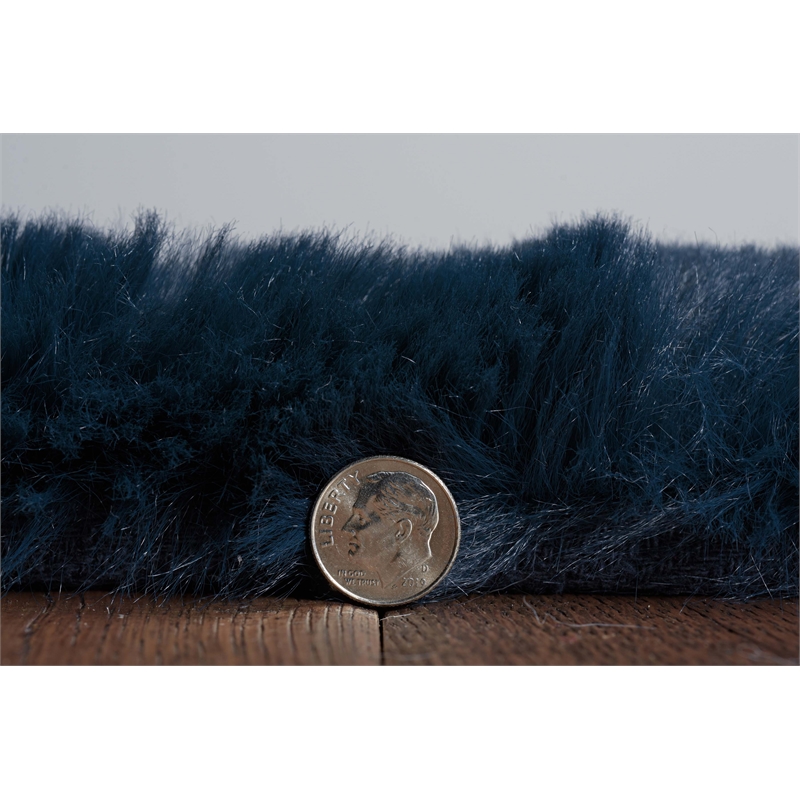 Bowery Hill Modern Faux Rabbit Polyester 5'x7' Area Rug in Navy