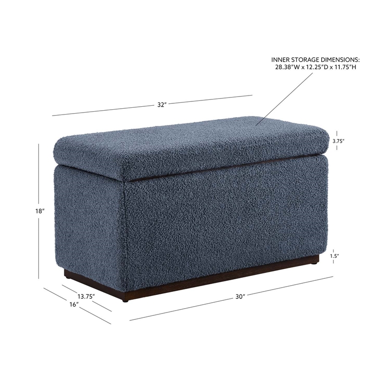 Bowery Hill Modern Rectangle Sherpa Storage Ottoman in Dark Gray