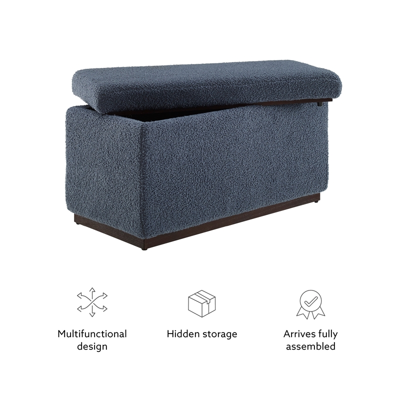 Bowery Hill Modern Rectangle Sherpa Storage Ottoman in Dark Gray