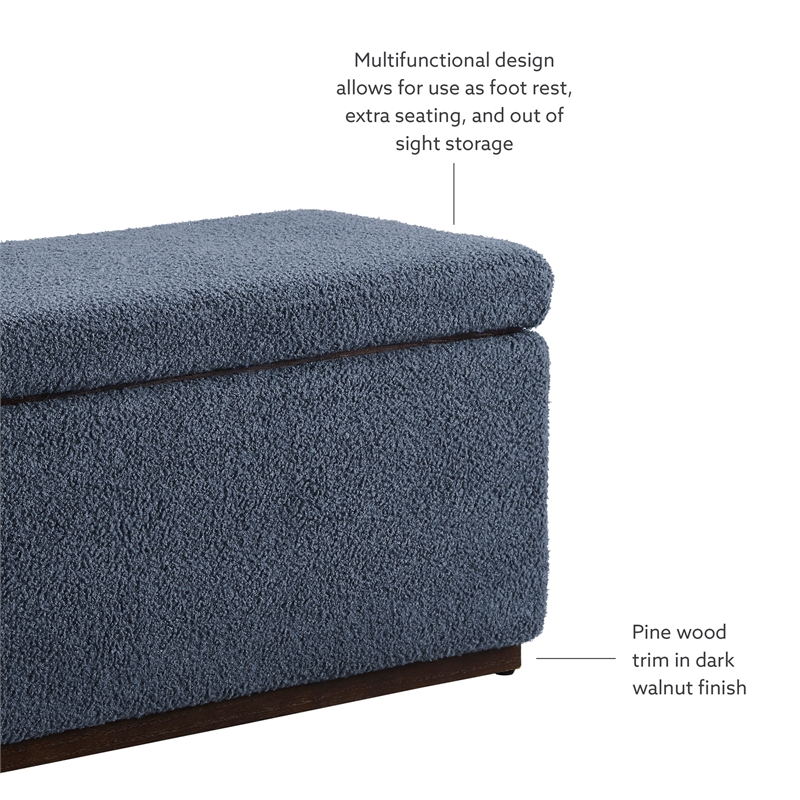 Bowery Hill Modern Rectangle Sherpa Storage Ottoman in Dark Gray