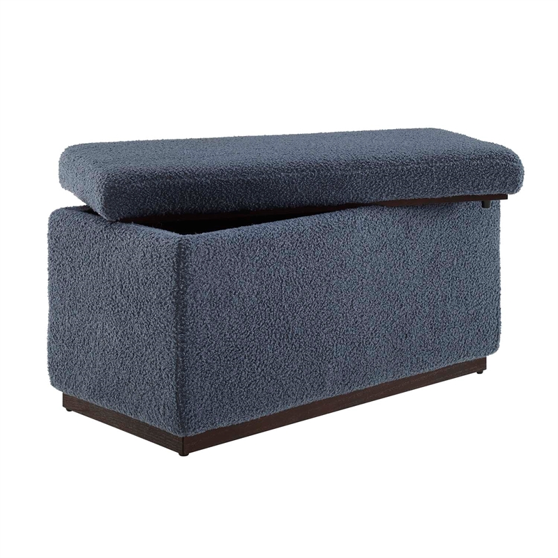 Bowery Hill Modern Rectangle Sherpa Storage Ottoman in Dark Gray