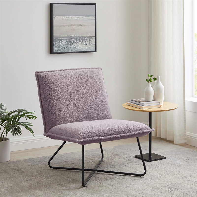 Bowery Hill Modern Metal Sherpa Upholstered Accent Chair in Gray