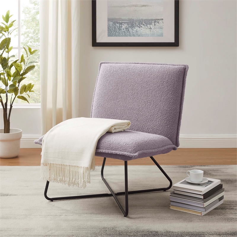 Bowery Hill Modern Metal Sherpa Upholstered Accent Chair in Gray
