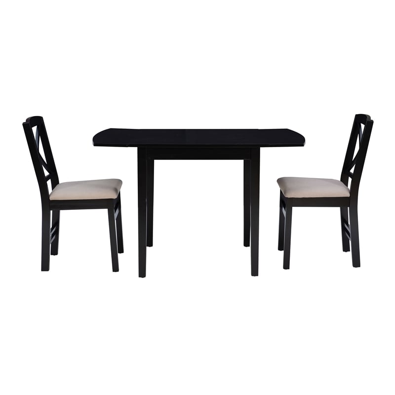 Bowery Hill Modern Wood Three Piece Drop Leaf Dining Set in Black