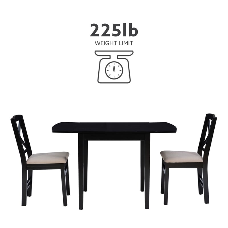 Bowery Hill Modern Wood Three Piece Drop Leaf Dining Set in Black