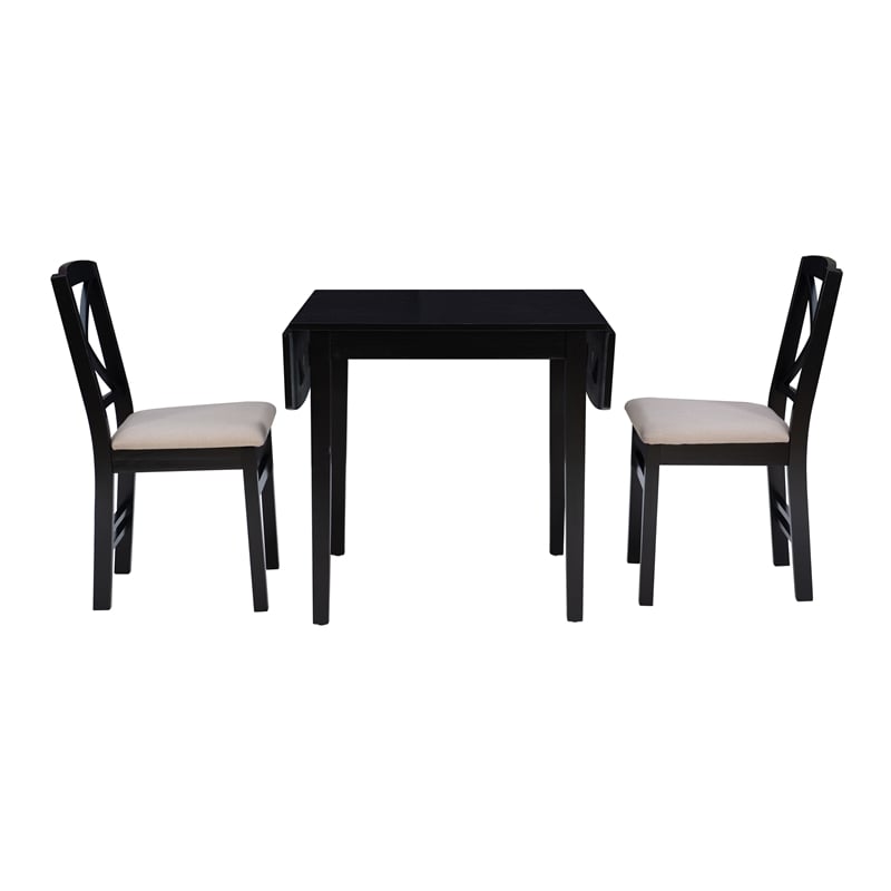 Bowery Hill Modern Wood Three Piece Drop Leaf Dining Set in Black