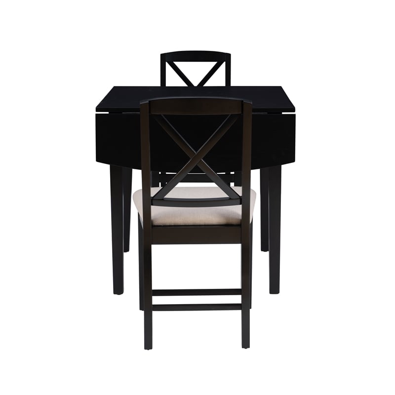 Bowery Hill Modern Wood Three Piece Drop Leaf Dining Set in Black