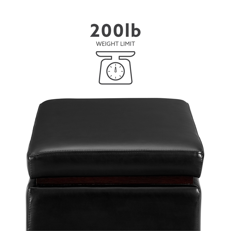 Bowery Hill Modern Rectangle Faux Leather Storage Ottoman in Black