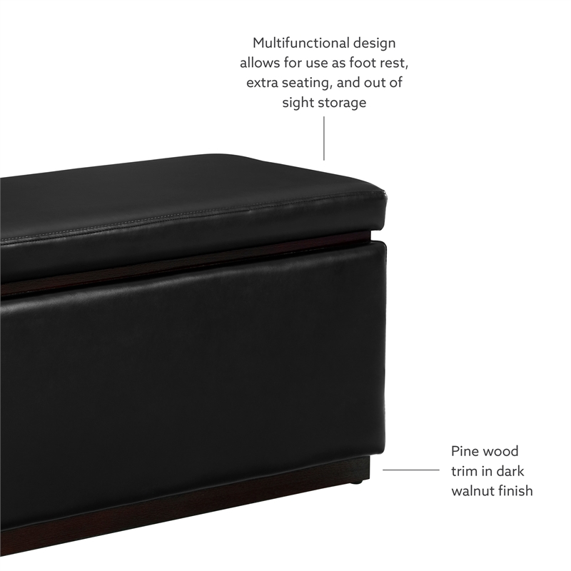 Bowery Hill Modern Rectangle Faux Leather Storage Ottoman in Black