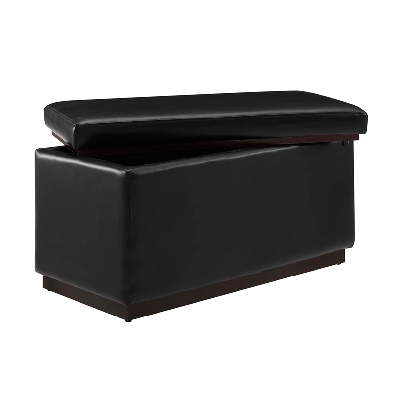 Bowery Hill Modern Rectangle Faux Leather Storage Ottoman in Black