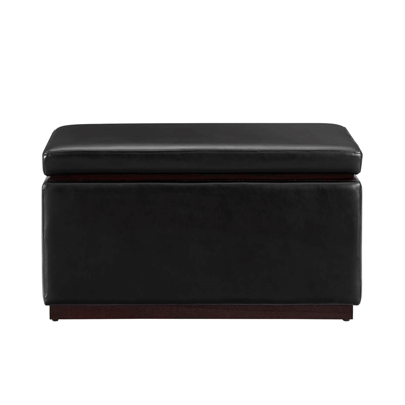 Bowery Hill Modern Rectangle Faux Leather Storage Ottoman in Black