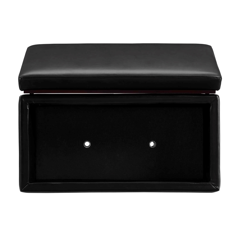 Bowery Hill Modern Rectangle Faux Leather Storage Ottoman in Black