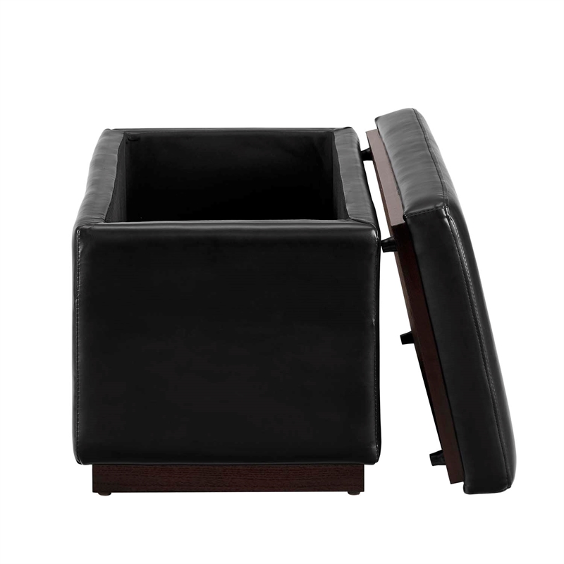 Bowery Hill Modern Rectangle Faux Leather Storage Ottoman in Black