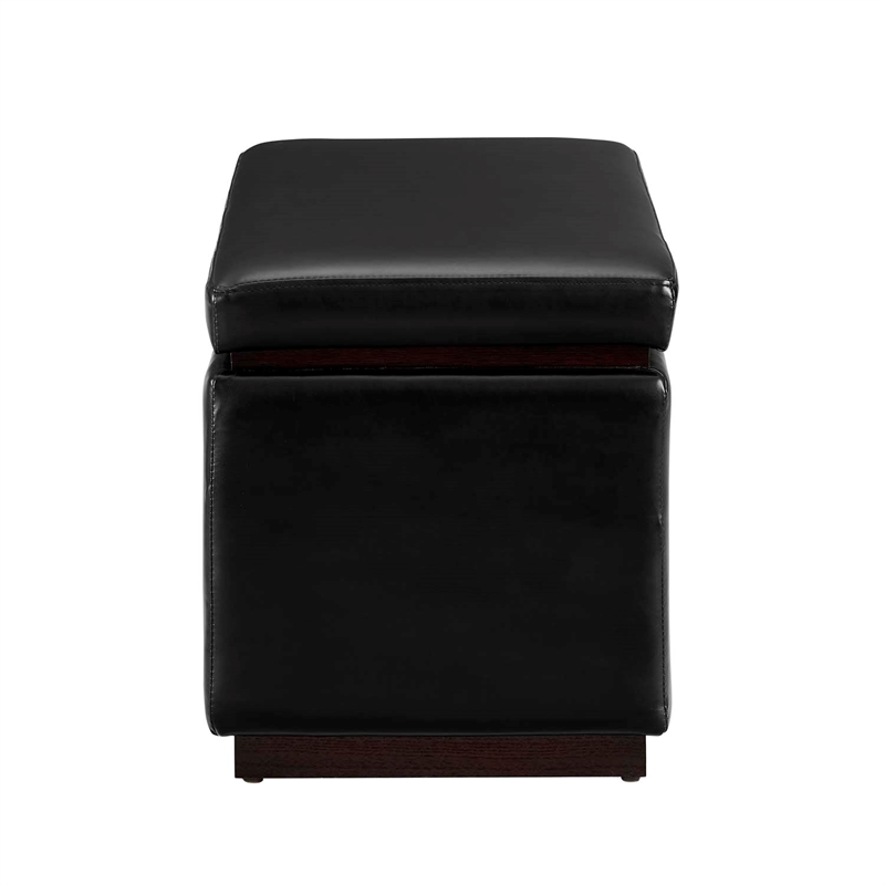Bowery Hill Modern Rectangle Faux Leather Storage Ottoman in Black