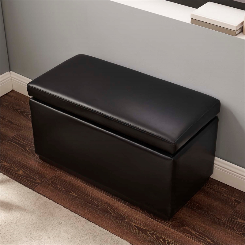 Bowery Hill Modern Rectangle Faux Leather Storage Ottoman in Black