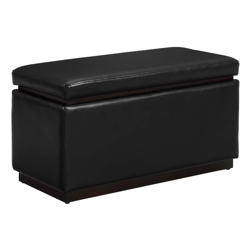 Bowery Hill Modern Rectangle Faux Leather Storage Ottoman in Black