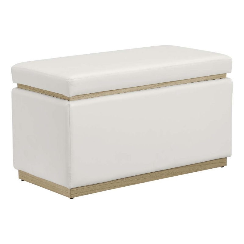 Bowery Hill Modern Rectangle Faux Leather Storage Ottoman in White