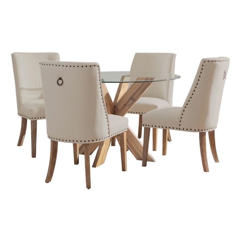 Bowery Hill Modern Wood and Glass Five Piece Dining Set in Natural