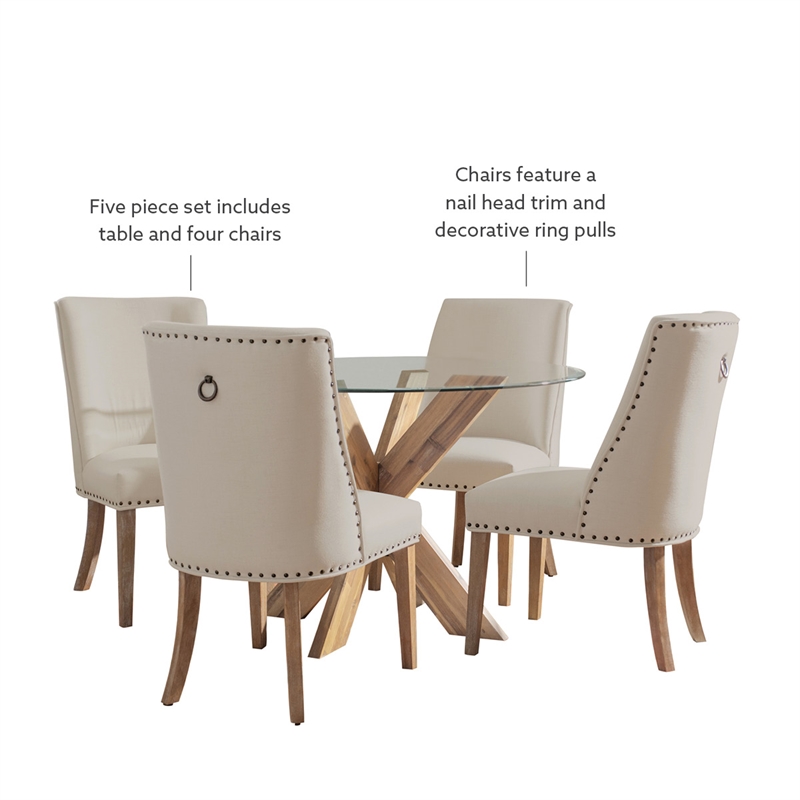 Bowery Hill Modern Wood and Glass Five Piece Dining Set in Natural