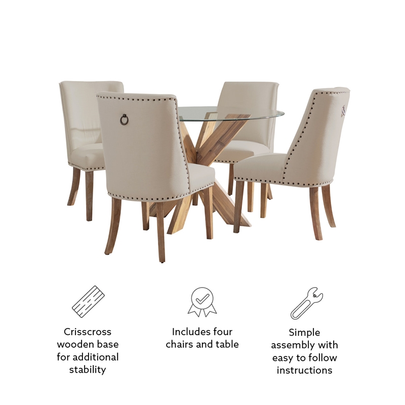 Bowery Hill Modern Wood and Glass Five Piece Dining Set in Natural