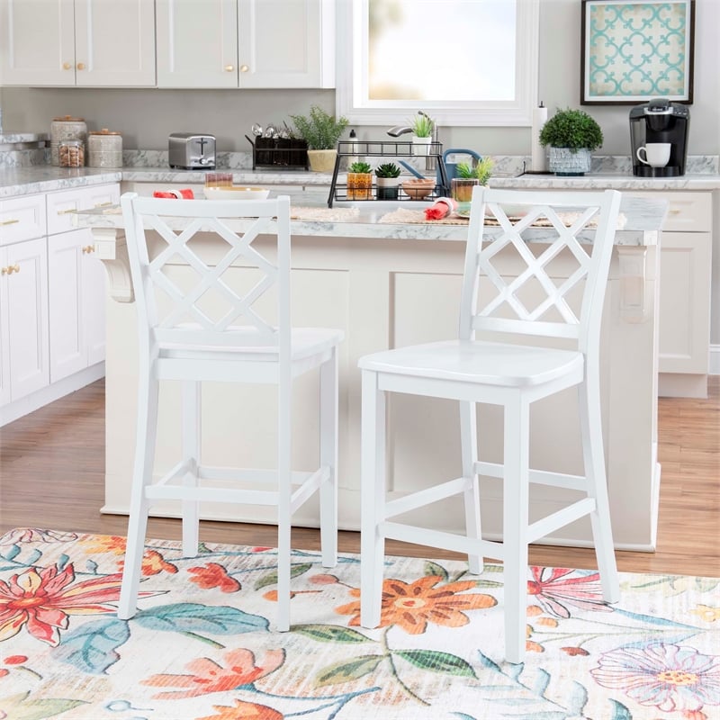 Bowery Hill Sturdy Wood X Back Counter Stool in Crisp White Finish