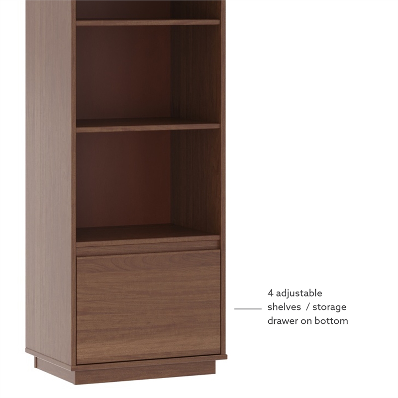 Bowery Hill Wood Mid Century Bookcase with One Drawer in Brown