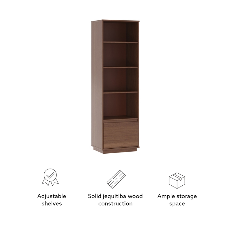 Bowery Hill Wood Mid Century Bookcase with One Drawer in Brown