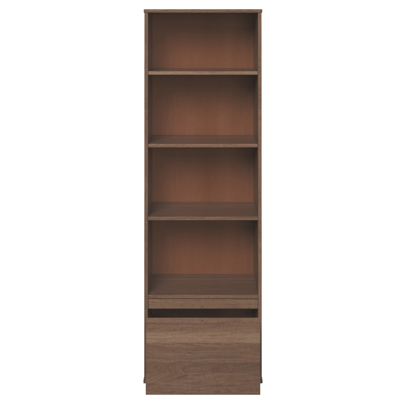 Bowery Hill Wood Mid Century Bookcase with One Drawer in Brown