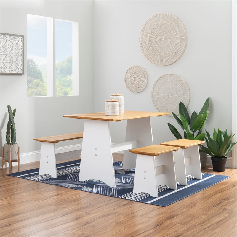 Bowery Hill Wood 2 Tone Large Backless Bench in Honey and White