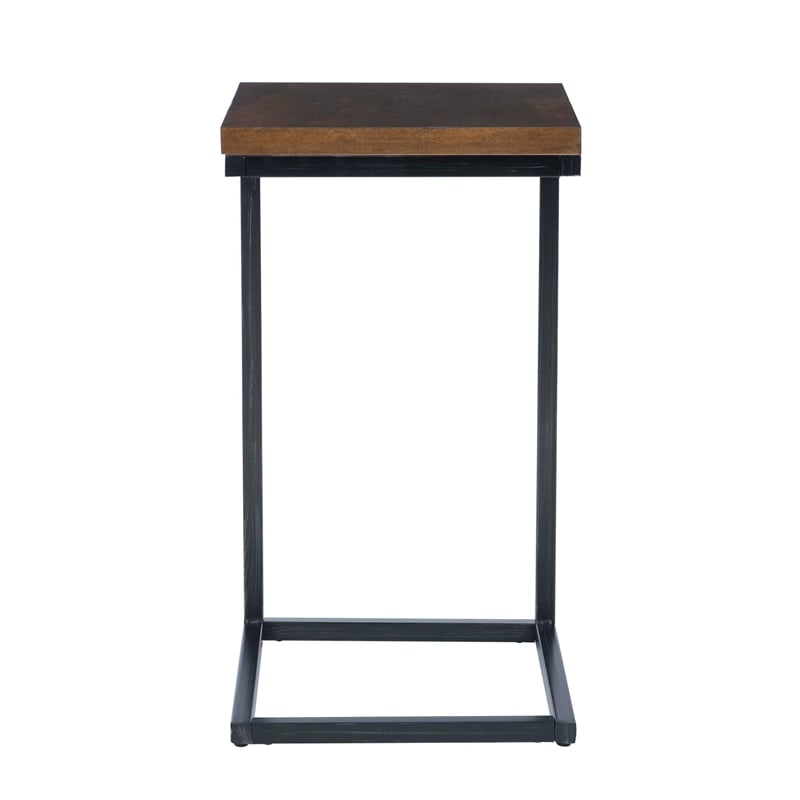 Bowery Hill C Table Stained Wood Top in Black Distressed Metal Base