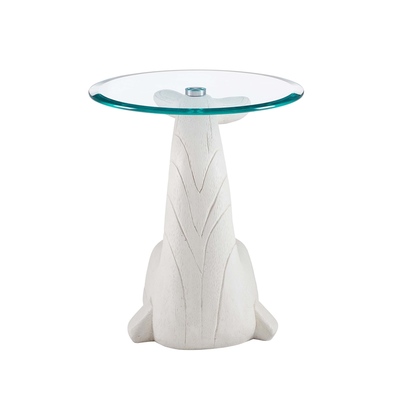 Bowery Hill Whale Sculptured Glass Top Rustic Accent Table in White
