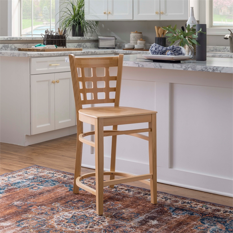 Bowery Hill Wood Commercial Grade Set of Two Counter Stools in Natural