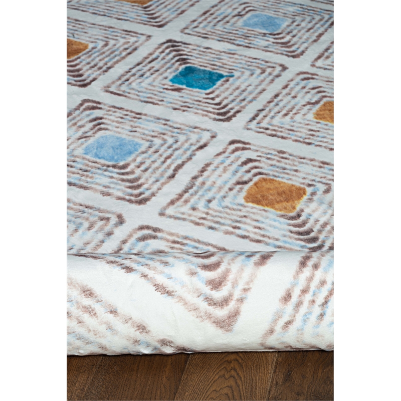 Bowery Hill Printed Faux Rabbit Blinx Polyester 8'x10' Area Rug in Ivory