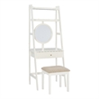 Bowery Hill Wood Leaning Vanity With Stool Round Mirror & Drawer in White