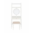 Bowery Hill Wood Leaning Vanity With Stool Round Mirror & Drawer in White