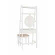 Bowery Hill Wood Leaning Vanity With Stool Round Mirror & Drawer in White