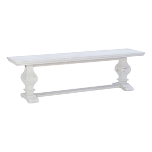 bowery hill solid pine wood double pedestal dining bench in distressed white