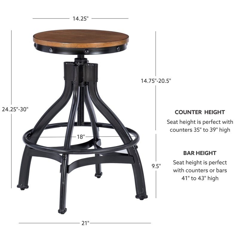 Bowery Hill Metal Adjustable Height Backless Stools Set of 2 in Dark Gunmetal