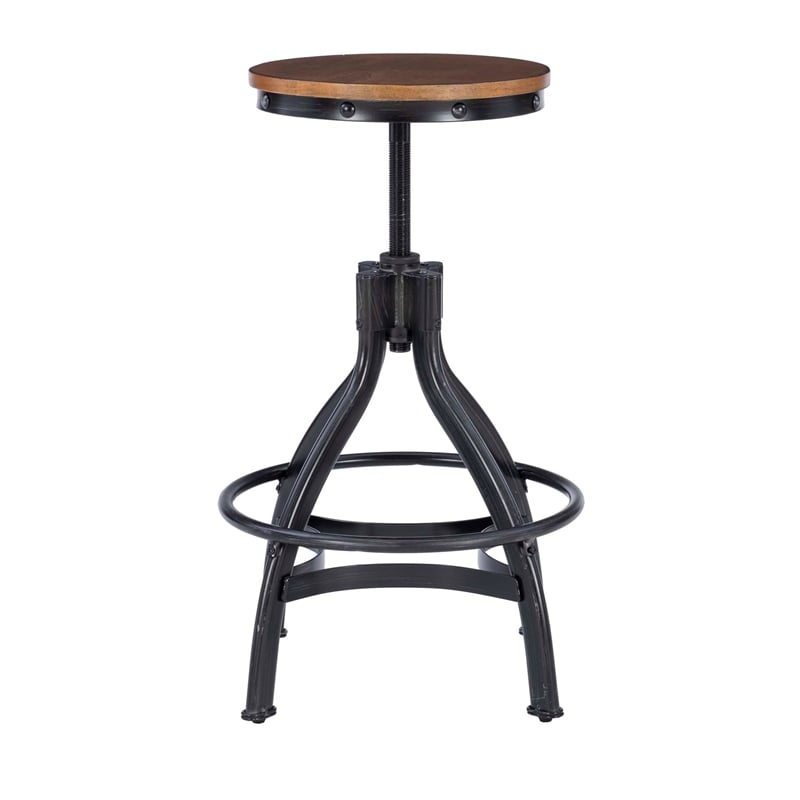 Bowery Hill Metal Adjustable Height Backless Stools Set of 2 in Dark Gunmetal