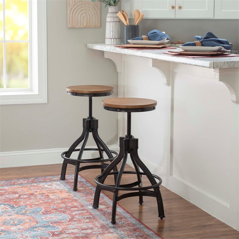 Bowery Hill Metal Adjustable Height Backless Stools Set of 2 in Dark Gunmetal