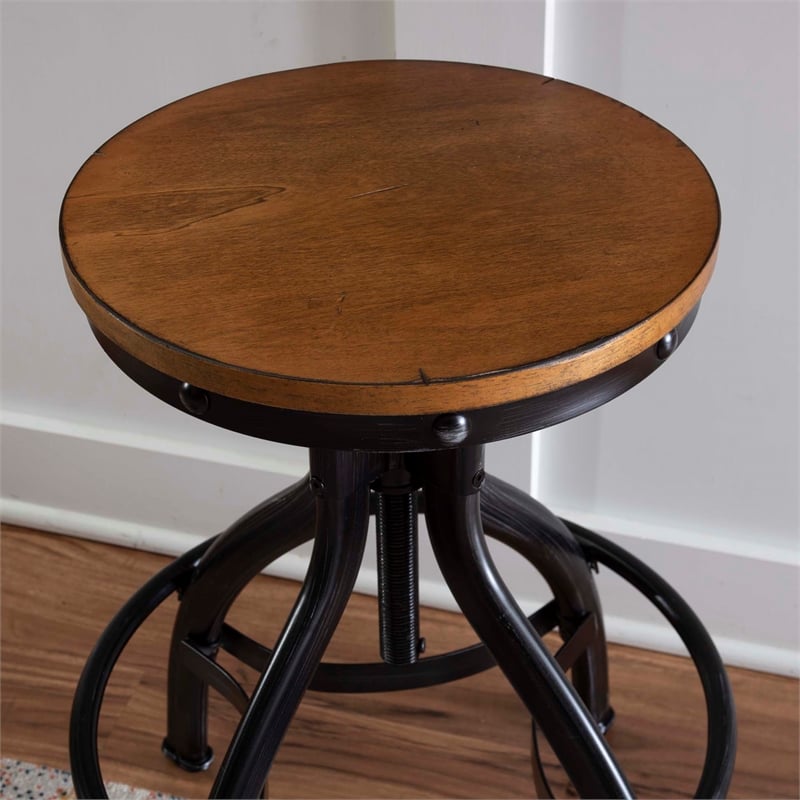 Bowery Hill Metal Adjustable Height Backless Stools Set of 2 in Dark Gunmetal