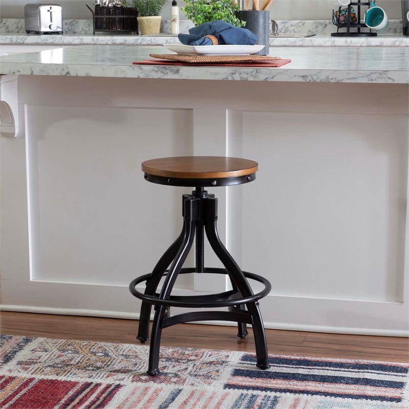 Bowery Hill Metal Adjustable Height Backless Stools Set of 2 in Dark Gunmetal