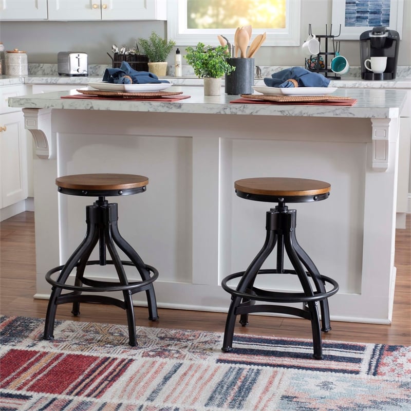Bowery Hill Metal Adjustable Height Backless Stools Set of 2 in Dark Gunmetal